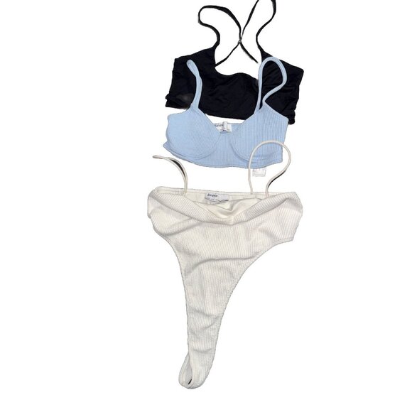 bershka cropped cami Bodysuit size XS (1) small (2) Lot Of 3 Blue Black White - Picture 1 of 16